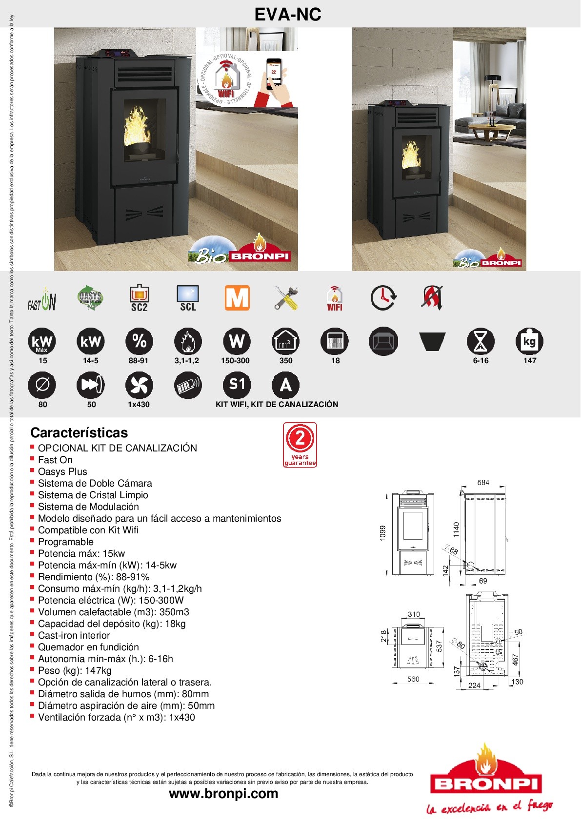 ESTUFA PELLET BRONPI MODELO EVA 15 KW COLOR NEGRO - Imagen 4