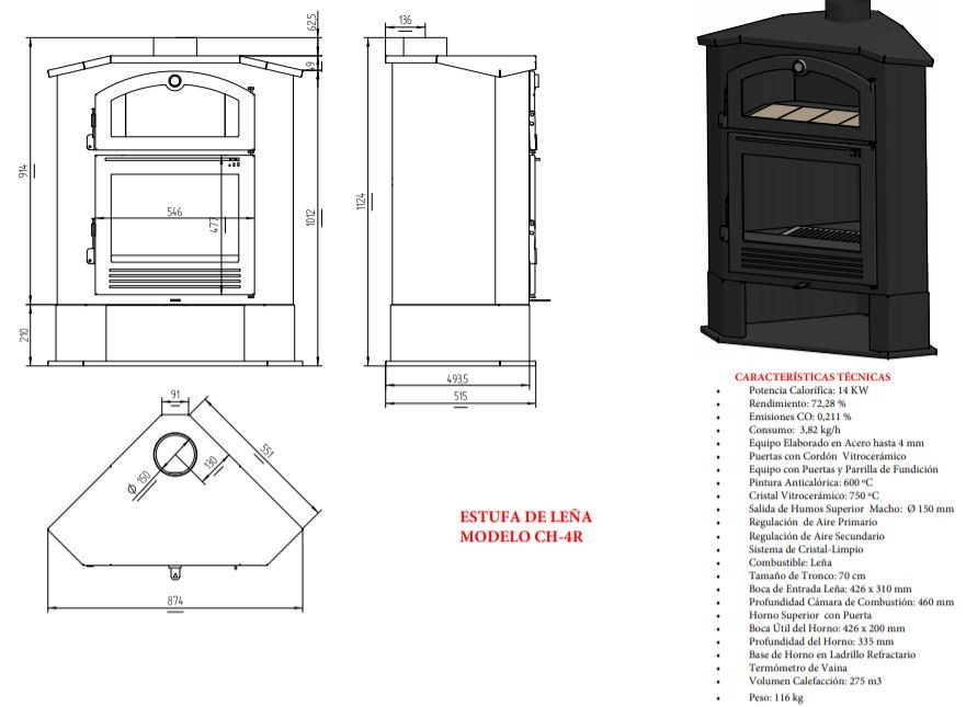 ESTUFA LEÑA CON HORNO FM MODELO CH-4 R - Imagen 5