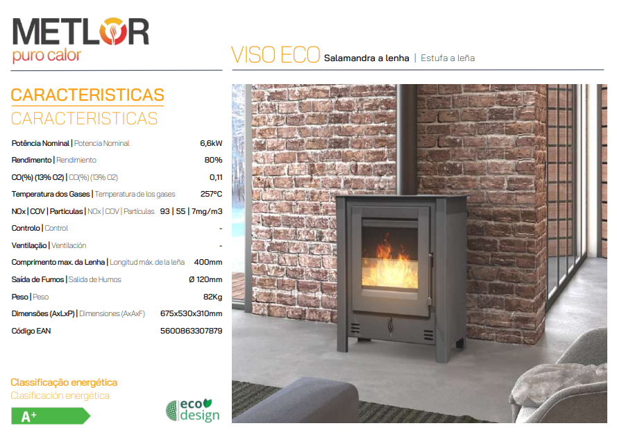 ESTUFA DE LEÑA SIN VENTILADOR METLOR MODELO VISO ECO - Imagen 3