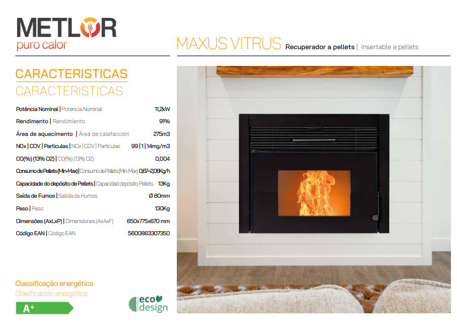 INSERTABLE DE PELLETS METLOR MODELO MAXUS VITRUS - Imagen 2