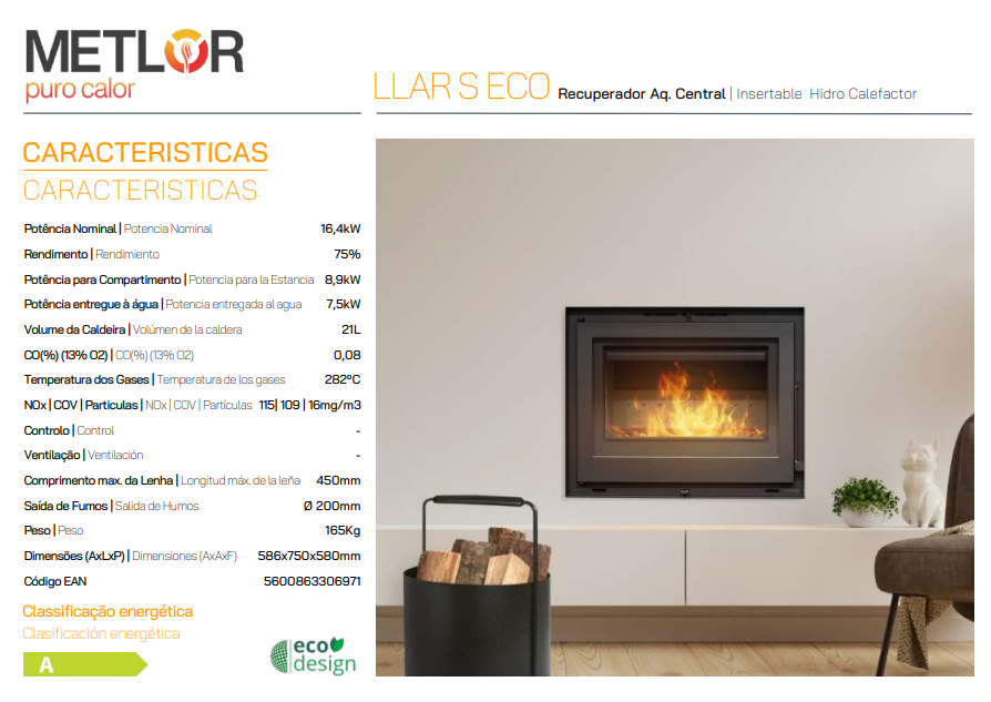 INSERTABLE DE LEÑA METLOR MODELO LLAR S ECO - Imagen 2