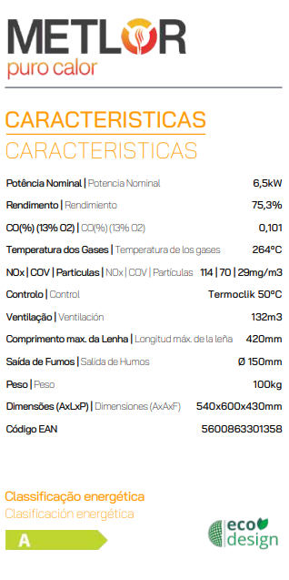 INSERTABLE DE LEÑA CANALIZABLE METLOR MODELO ELOS 60 VITRUS - Imagen 3