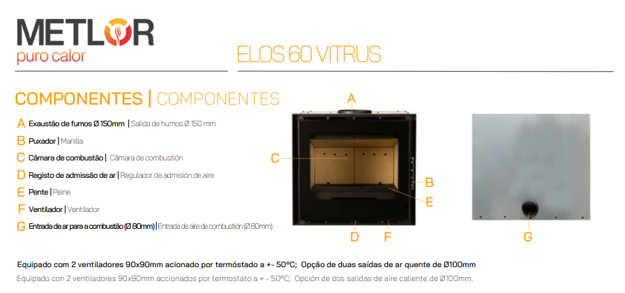 INSERTABLE DE LEÑA CANALIZABLE METLOR MODELO ELOS 60 VITRUS - Imagen 4