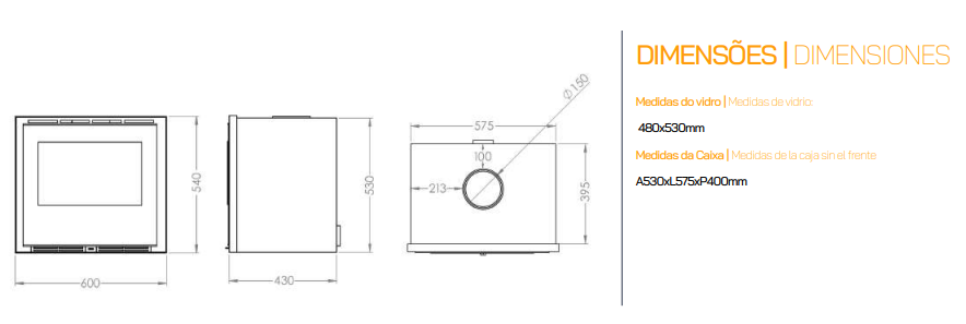 INSERTABLE DE LEÑA CANALIZABLE METLOR MODELO ELOS 60 VITRUS - Imagen 5