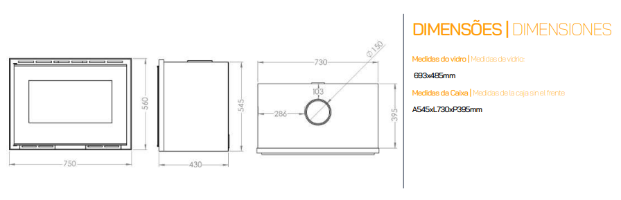 INSERTABLE DE LEÑA METLOR MODELO ELOS 75 VITRUS - Imagen 3