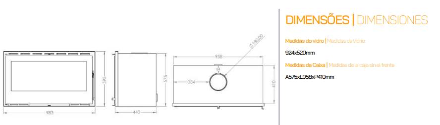INSERTABLE DE LEÑA CANALIZABLE METLOR MODELO ELOS 98 VITRUS - Imagen 4