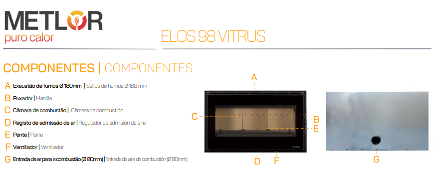 INSERTABLE DE LEÑA CANALIZABLE METLOR MODELO ELOS 98 VITRUS - Imagen 5