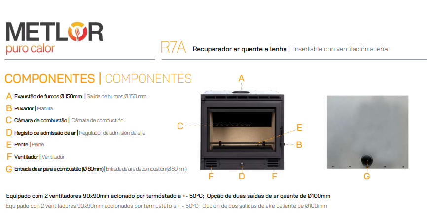 INSERTABLE DE LEÑA CANALIZABLE METLOR MODELO R7A - Imagen 4