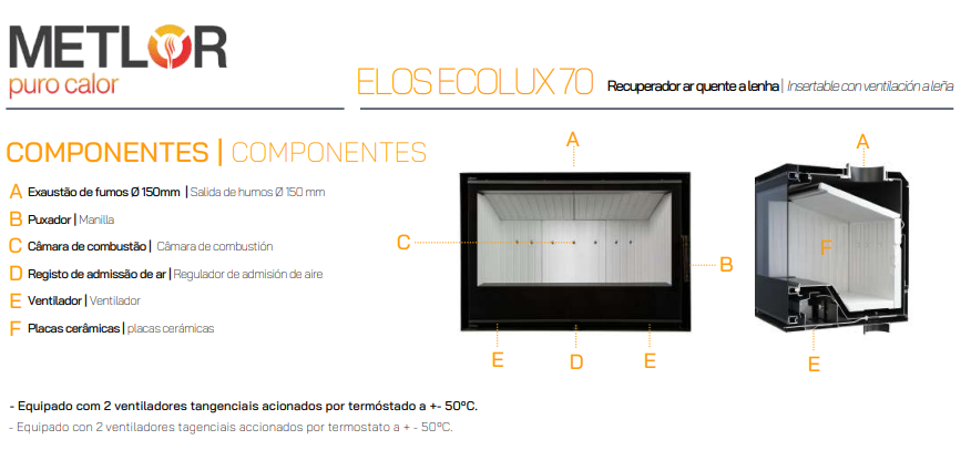 INSERTABLE DE LEÑA METLOR MODELO ELOS ECOLUX 70 - Imagen 2