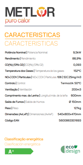 INSERTABLE DE LEÑA CANALIZABLE METLOR MODELO ELOS ECOLUX 80 - Imagen 2