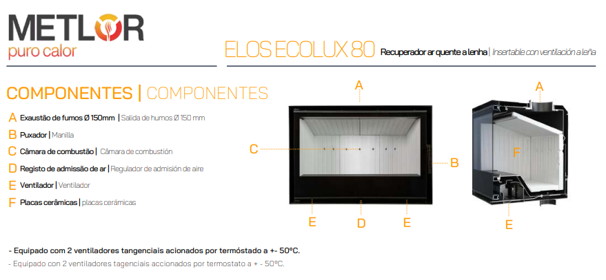 INSERTABLE DE LEÑA CANALIZABLE METLOR MODELO ELOS ECOLUX 80 - Imagen 3