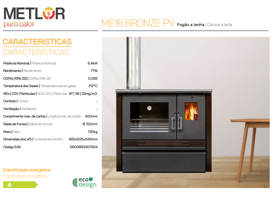 COCINA DE LEÑA TRADICIONAL METLOR MODELO ME16 BRONZE PV - Imagen 3
