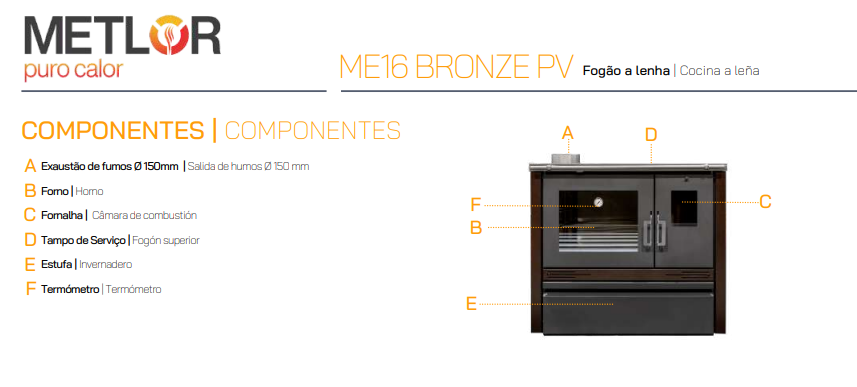COCINA DE LEÑA TRADICIONAL METLOR MODELO ME16 BRONZE PV - Imagen 5