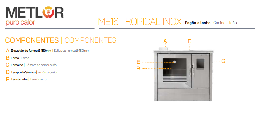 COCINA DE LEÑA TRADICIONAL METLOR MODELO ME16 INOX PV - Imagen 5