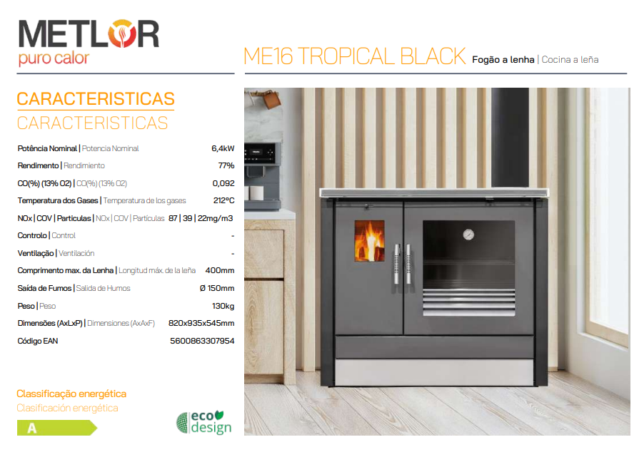 COCINA DE LEÑA TRADICIONAL METLOR MODELO ME16 TROPICAL BLACK - Imagen 3