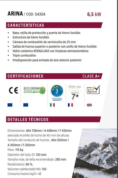 ESTUFA DE LEÑA FUNDICIO MODELO ARINA - Imagen 3