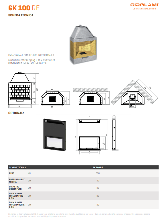 CHIMENEA GIROLAMI MODELO GK 100 RF - Imagen 2