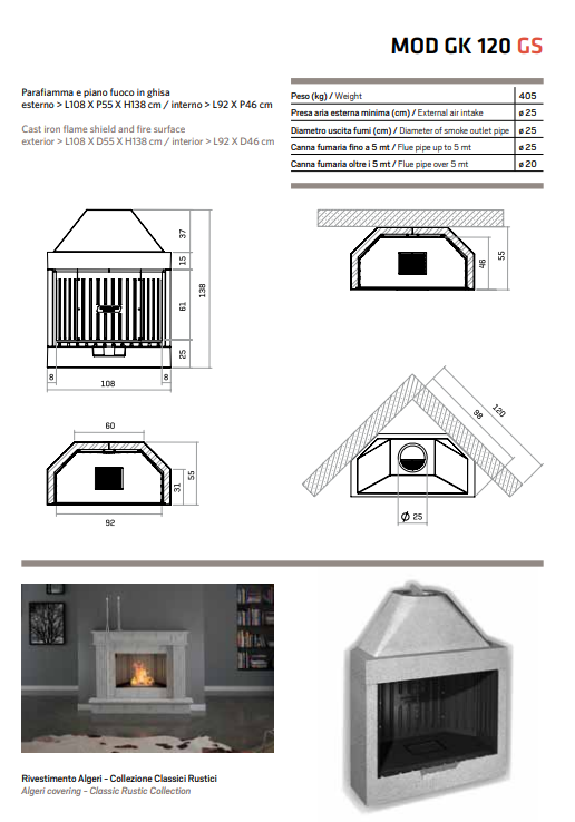 CHIMENEAS DE HIERRO FUNDIDO GIROLAMI MODELO GK 120 GS - Imagen 2