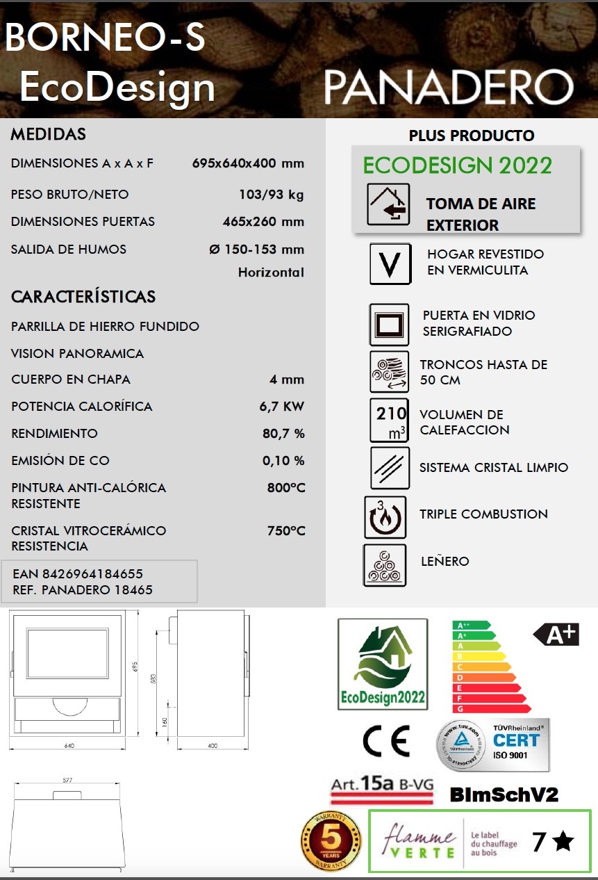 ESTUFA DE LEÑA BORNEO-S DE PANADERO - Imagen 2