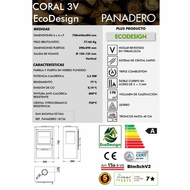 ESTUFA DE LEÑA CORAL 3V DE PANADERO - Imagen 2