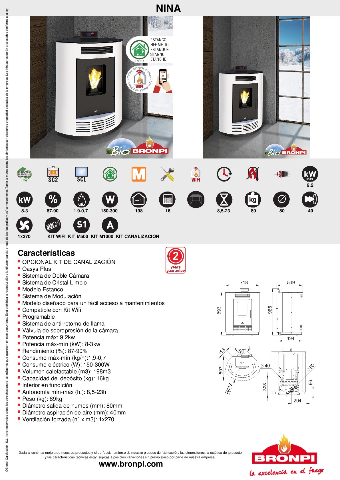 ESTUFA DE PELLET BRONPI MODELO NINA 9 KW RINCON - Imagen 9