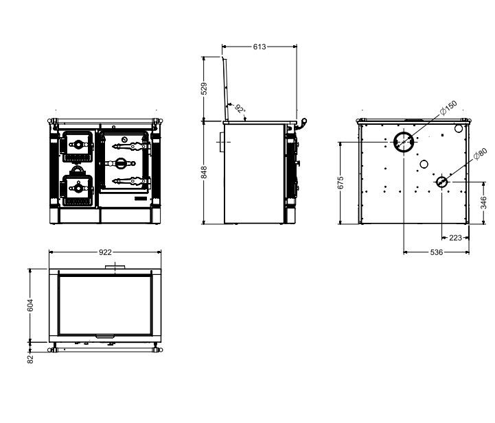 HERCOM COCINA CALEFACTORA CLÁSICA PULIDA CON ARANDELAS MODELO L-07/90 CC SE (LATÓN) - Imagen 4