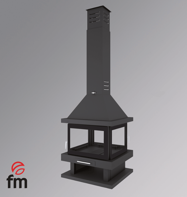 CHIMENEA METÁLICA A LEÑA CENTRAL 2 PUERTAS FM MODELO C-204K - Imagen 2