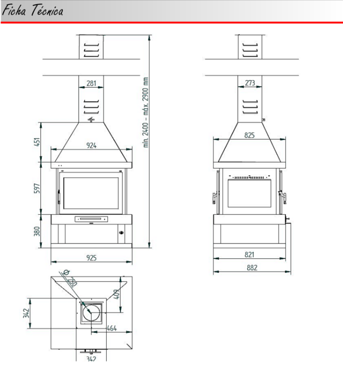 CHIMENEA METÁLICA A LEÑA CENTRAL 2 PUERTAS FM MODELO C-204K - Imagen 3