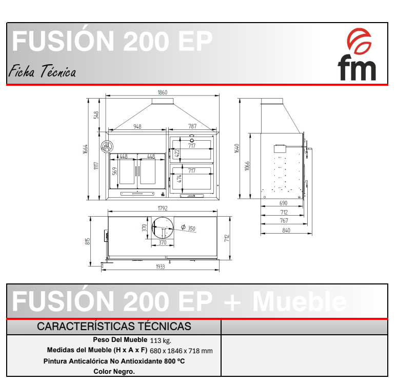 BARBACOA DE CARBÓN Y LEÑA FUSIÓN 200 EP DE FM - Imagen 2
