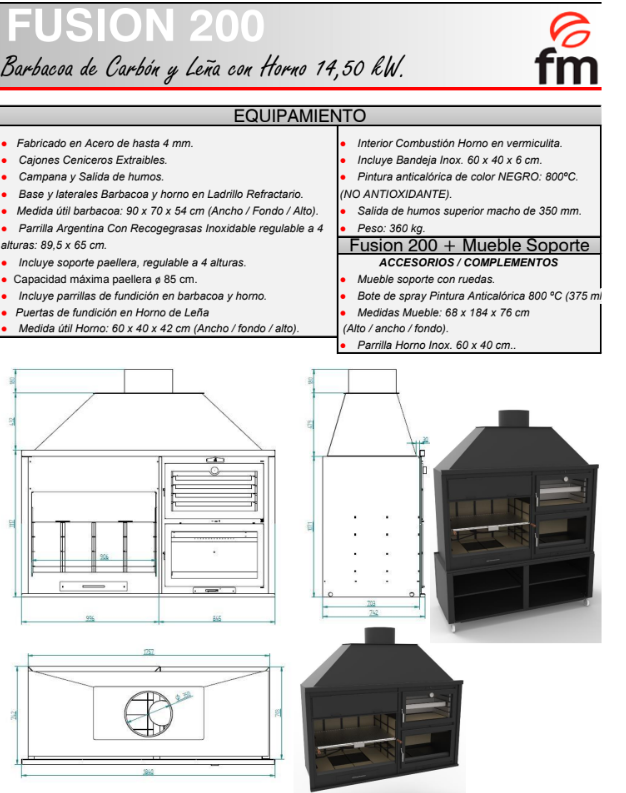 BARBACOA DE CARBÓN Y LEÑA VISTA Y ENCASTRABLE CON HORNO FM MODELO FUSIÓN 200 - Imagen 3