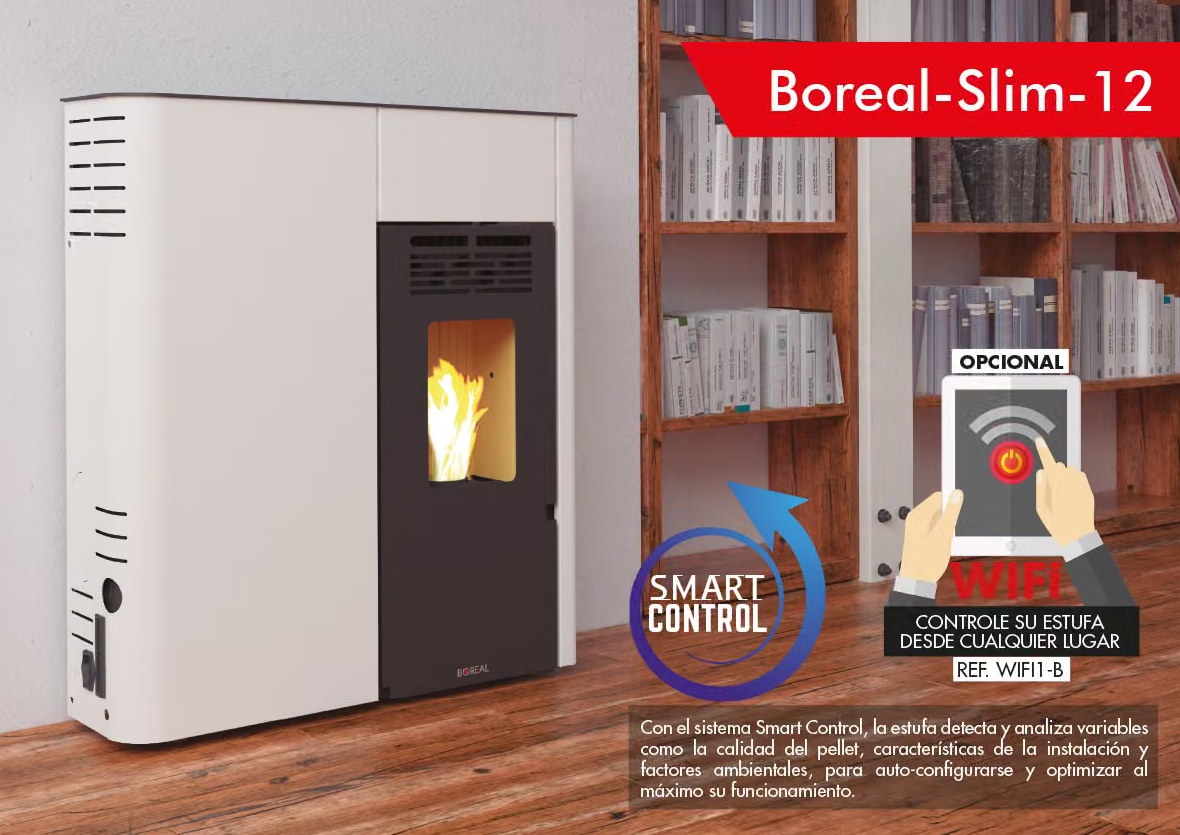 ESTUFA DE PELLET EXTRAPLANA BOREAL MODELO SLIM 12 KW