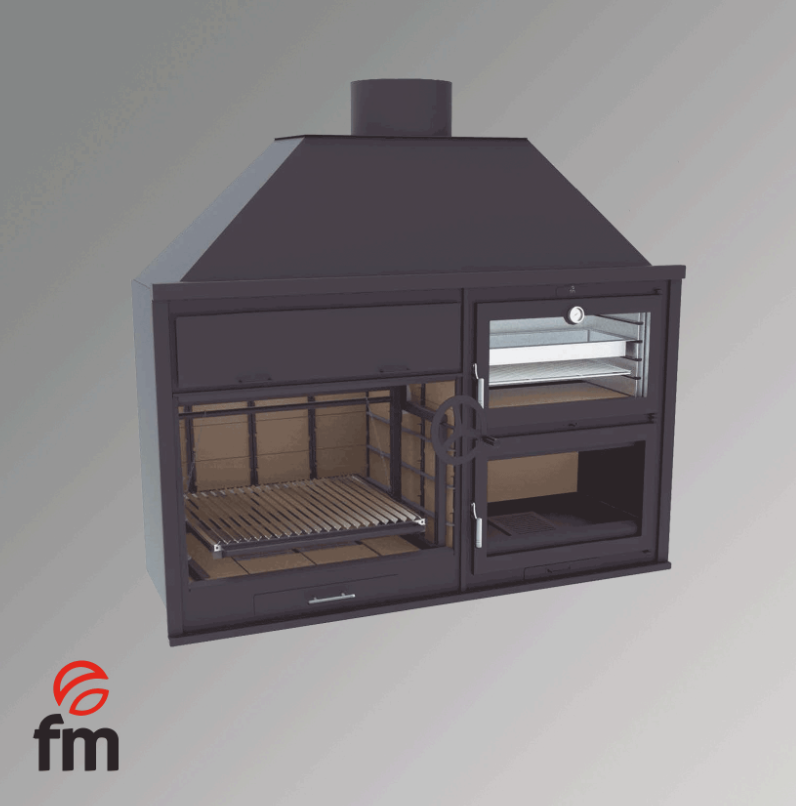 BARBACOA DE CARBÓN Y LEÑA VISTA Y ENCASTRABLE CON HORNO FM MODELO FUSIÓN 200 E