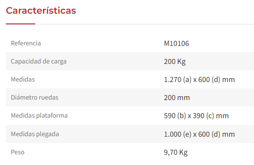 CARRETILLA PLEGABLE ALMACÉN Y ALTA CARGA 200KG DE CARGA M10106 - MAXIMA - Imagen 2