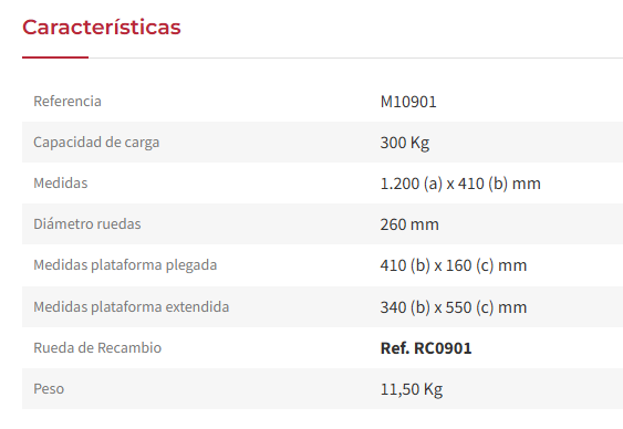 CARRETILLA DE ACERO PARA ALMACÉN PLATAFORMA PLEGABLE 300KG DE CARGA M10901 - MAXIMA - Imagen 2