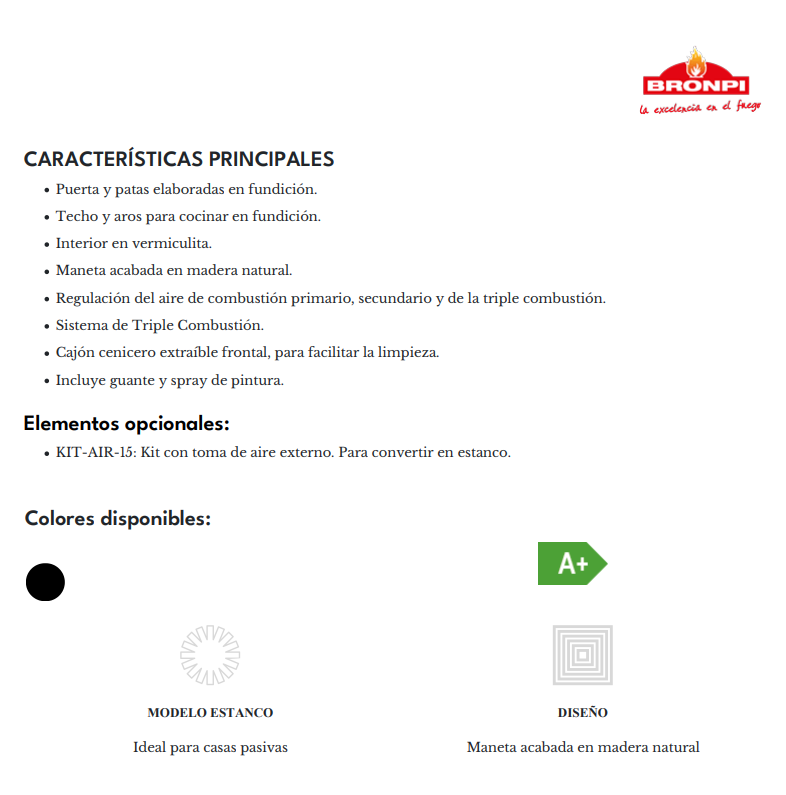 ESTUFA DE LEÑA FRONTAL CON COCINA BRONPI MODELO ORLY-C - Imagen 3