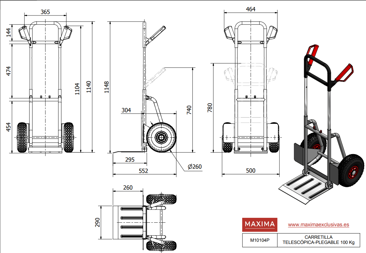 CARRETILLA PLEGABLE ALMACÉN Y ALTA CARGA 100KG M10104 - MAXIMA - Imagen 4