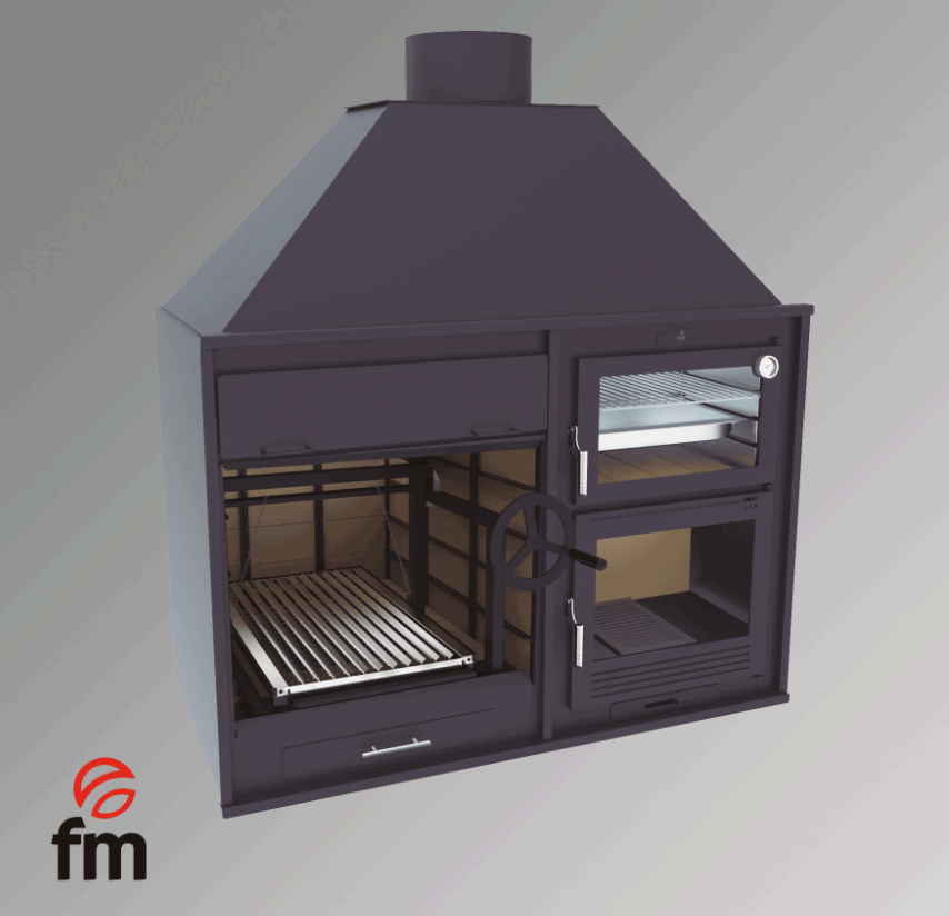 BARBACOA DE CARBÓN Y LEÑA VISTA Y ENCASTRABLE CON HORNO FM MODELO FUSIÓN 160 E