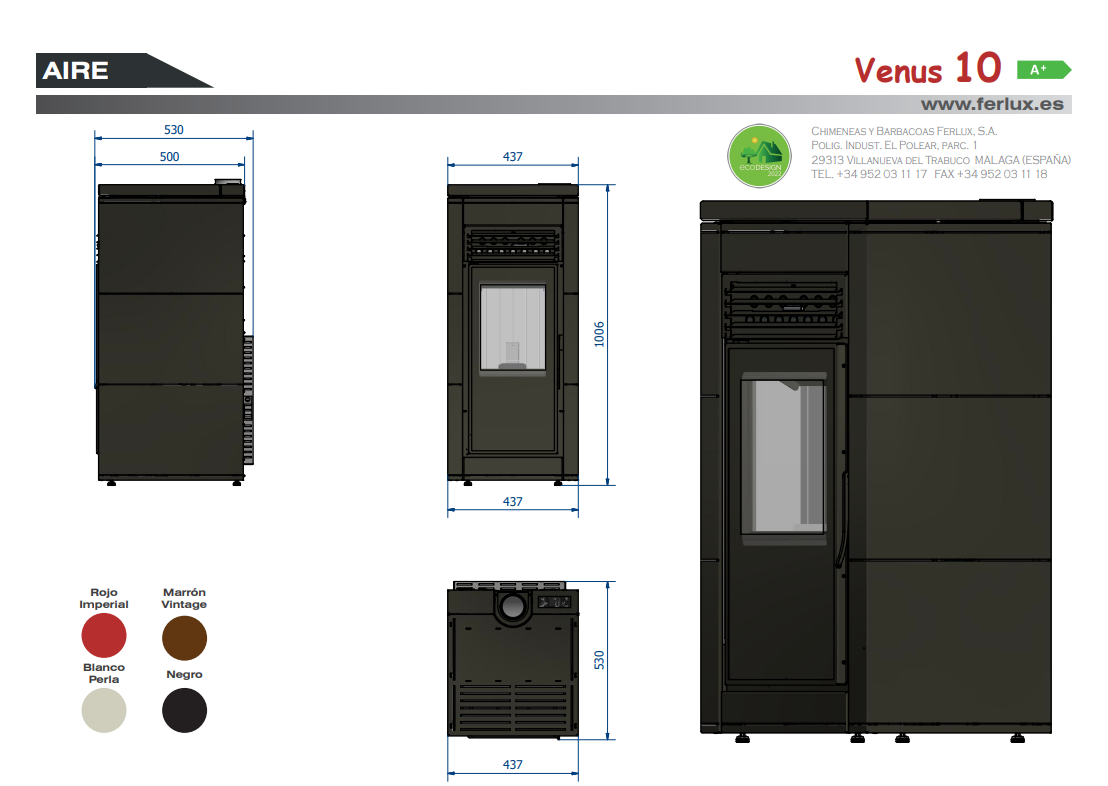 ESTUFA DE PELLET FERLUX 10KW MODELO VENUS PIEDRA - Imagen 4