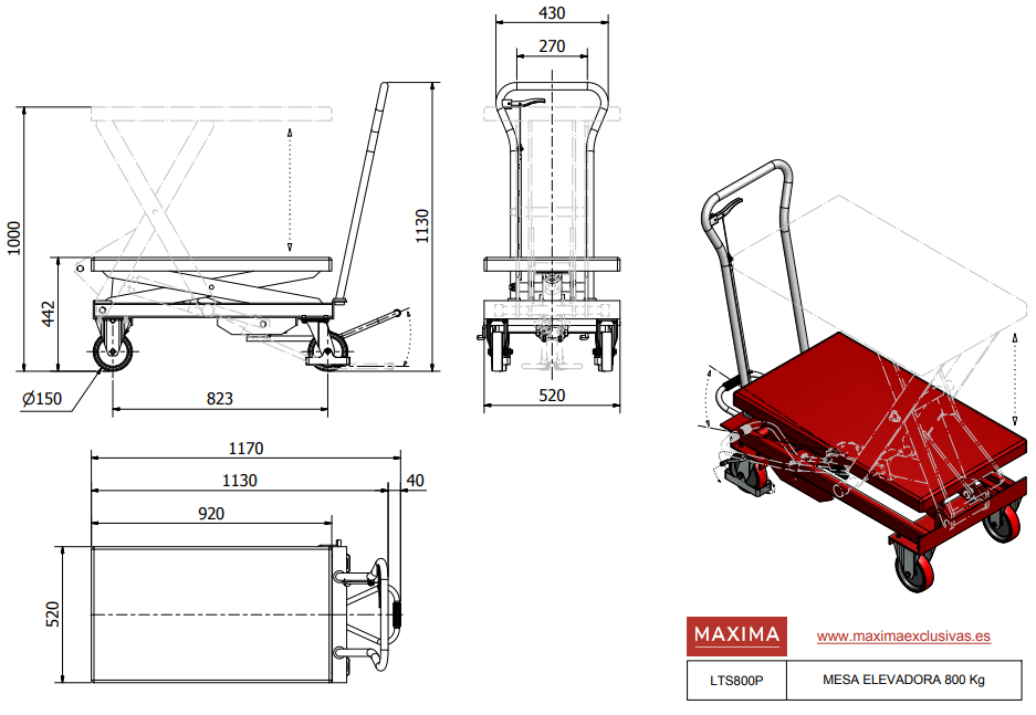 MESA ELEVADORA DE TIJERA 800KG DE CARGA LTS800 - MAXIMA - Imagen 5
