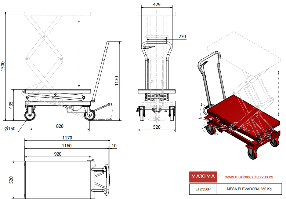 MESA ELEVADORA DE TIJERA 350KG DE CARGA LTD350 - MAXIMA - Imagen 4