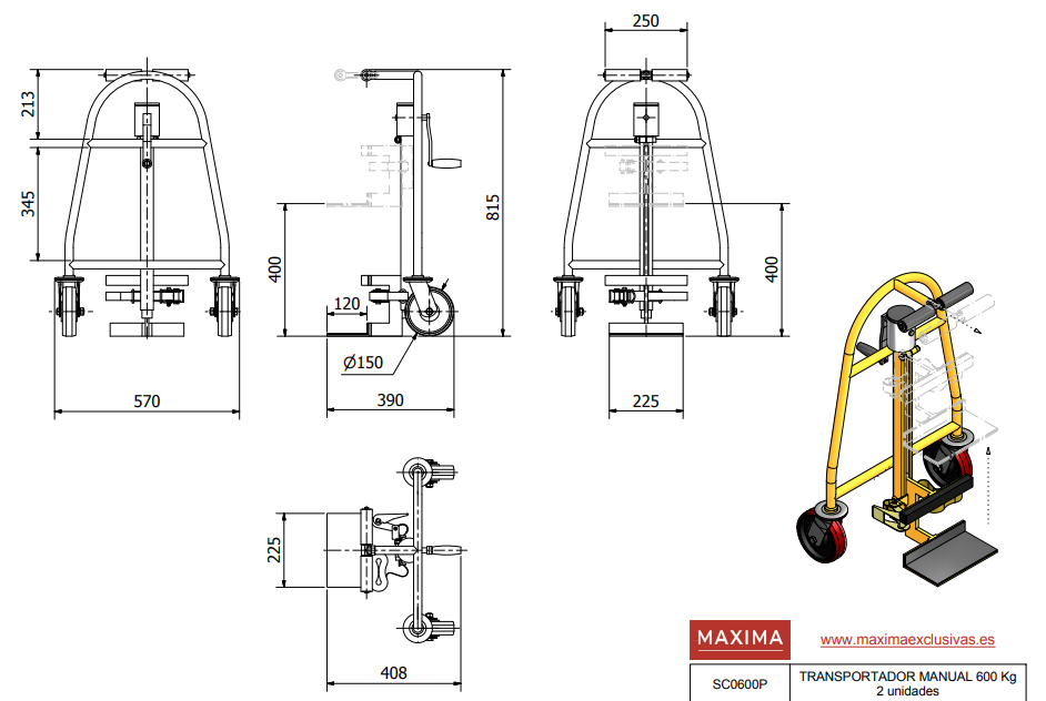 TRANSPORTADOR UNIVERSAL ESTÁNDAR MANUAL 600KG DE CARGA SC0600 - MAXIMA - Imagen 4