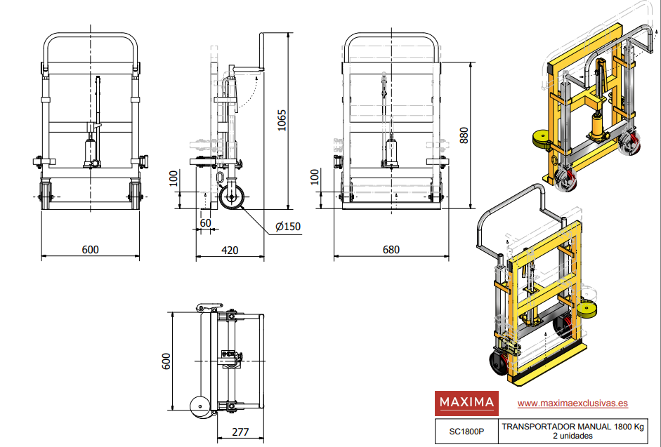 TRANSPORTADOR UNIVERSAL HIDRÁULICO 1800KG DE CARGA SC1800 - MAXIMA - Imagen 4