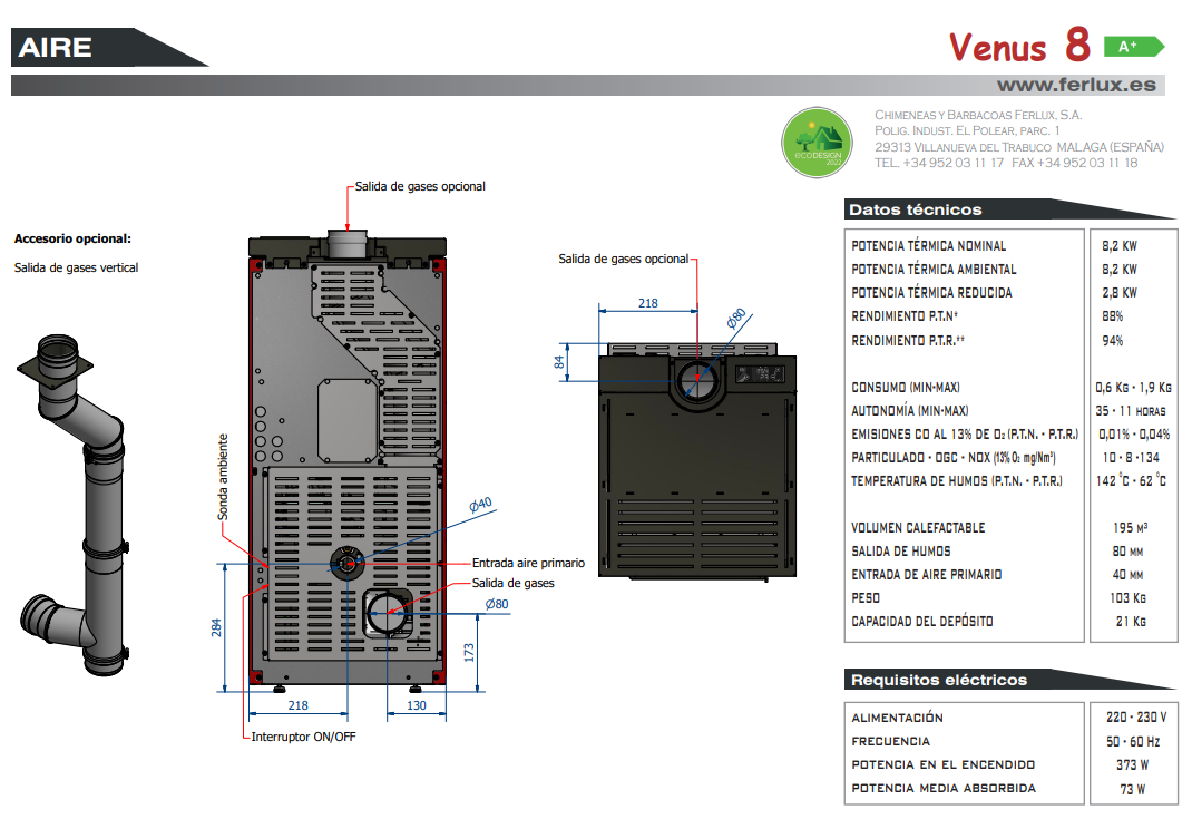 ESTUFA DE PELLET FERLUX 8KW MODELO VENUS PIEDRA - Imagen 4