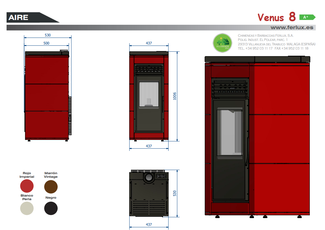 ESTUFA DE PELLET FERLUX 8KW MODELO VENUS PIEDRA - Imagen 3