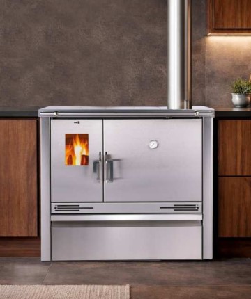 COCINA A LEÑA DISEÑO CONTEMPORÁNEO MEKKA MODELO ME16 BLACK/INOX - Imagen 2