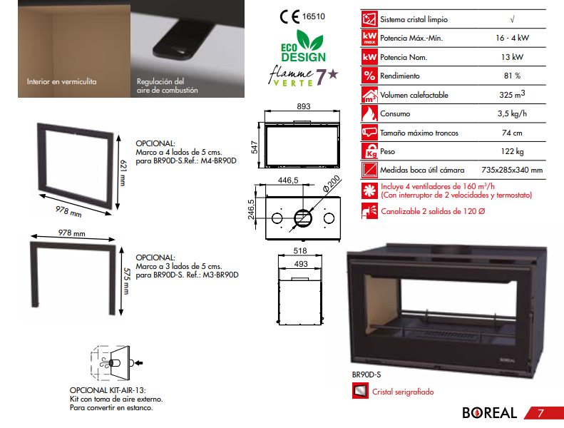 INSERTABLE DE 90 A LEÑA DOBLE CARA INTERIOR EN VERMICULITA BOREAL MODELO BR90D-S - Imagen 3